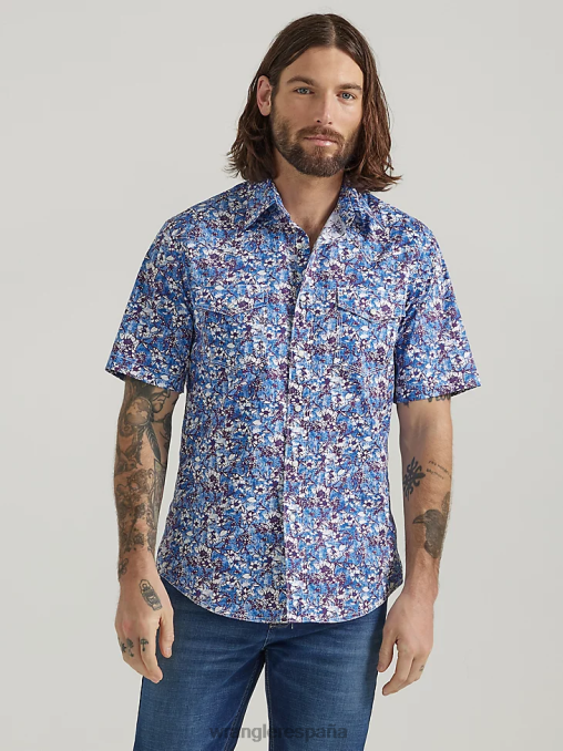 Wrangler ropa acuarela violeta (112327810) hombres Camisa de manga corta con estampado de broche occidental y comodidad avanzada de competición 20x BDR0J504