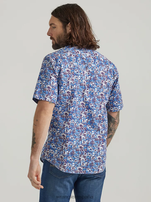 Wrangler ropa acuarela violeta (112327810) hombres Camisa de manga corta con estampado de broche occidental y comodidad avanzada de competición 20x BDR0J504