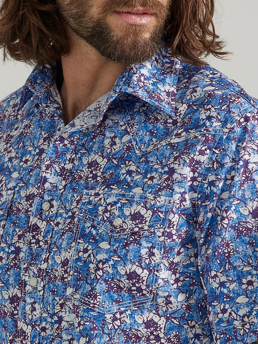 Wrangler ropa acuarela violeta (112327810) hombres Camisa de manga corta con estampado de broche occidental y comodidad avanzada de competición 20x BDR0J504