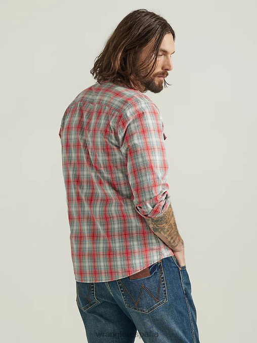 Wrangler ropa aura naranja (112330917) hombres camisa a cuadros con lavado vaquero BDR0J409