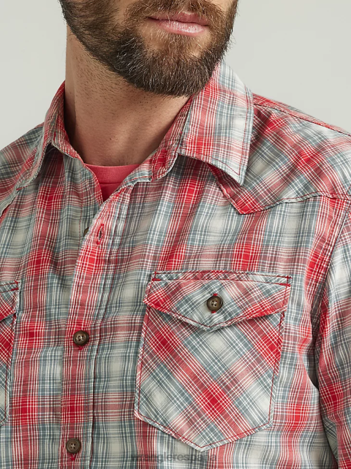 Wrangler ropa aura naranja (112330917) hombres camisa a cuadros con lavado vaquero BDR0J409