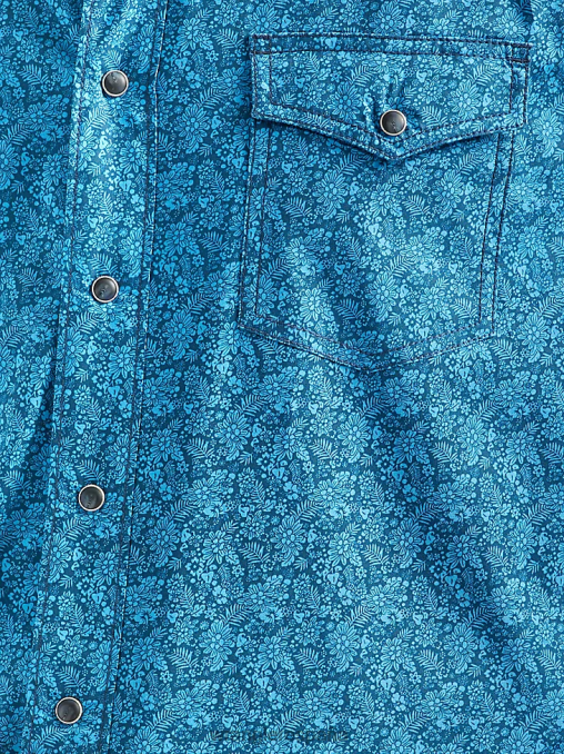 Wrangler ropa azul (112324831) hombres Camisa azul de manga larga con estampado de broche occidental y comodidad avanzada de competición 20x BDR0J485