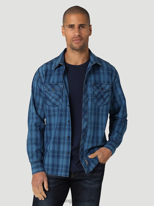 Wrangler ropa azul (112324855) hombres camisa a cuadros retro premium de manga larga con botones BDR0J337
