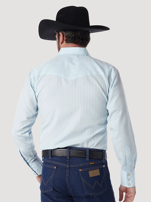 Wrangler ropa azul (75222bl) hombres camisa occidental de manga larga con rayas dobby y botones a presión BDR0J466