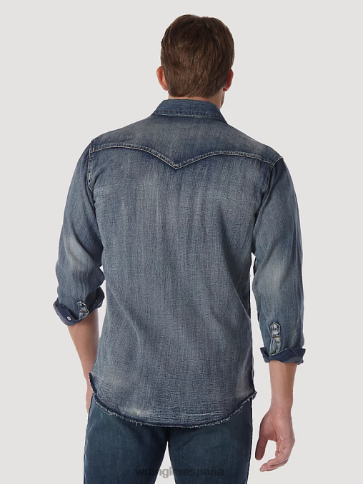 Wrangler ropa azul antiguo (ms1039w) hombres Camisa de trabajo de mezclilla occidental de manga larga con corte vaquero BDR0J408