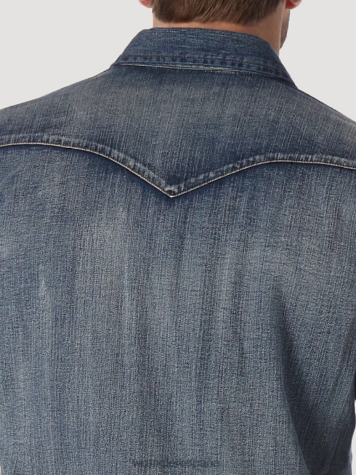 Wrangler ropa azul antiguo (ms1039w) hombres Camisa de trabajo de mezclilla occidental de manga larga con corte vaquero BDR0J408