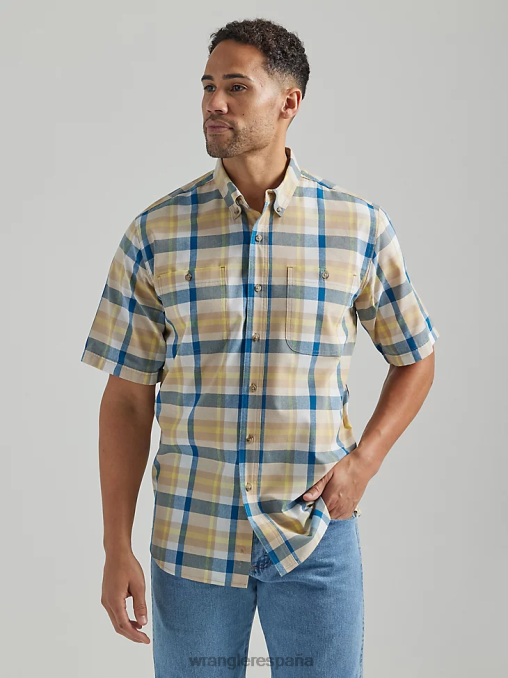 Wrangler ropa azul caqui (112325040) hombres camisa con botones a cuadros de manga corta y fácil cuidado resistente BDR0J341