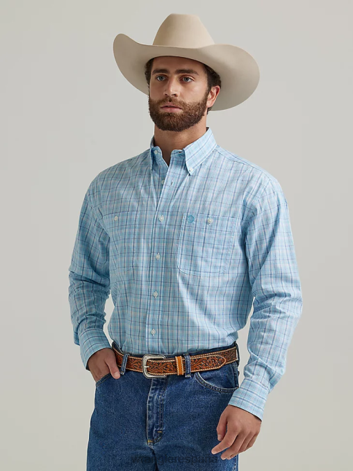 Wrangler ropa azul celeste (112324886) hombres camisa a cuadros de manga larga con botones y dos bolsillos george strait BDR0J323