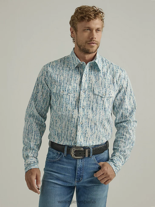 Wrangler ropa azul lluvioso (112327797) hombres Camisa con estampado occidental de manga larga y comodidad avanzada 20x Competition BDR0J490