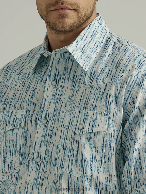 Wrangler ropa azul lluvioso (112327797) hombres Camisa con estampado occidental de manga larga y comodidad avanzada 20x Competition BDR0J490