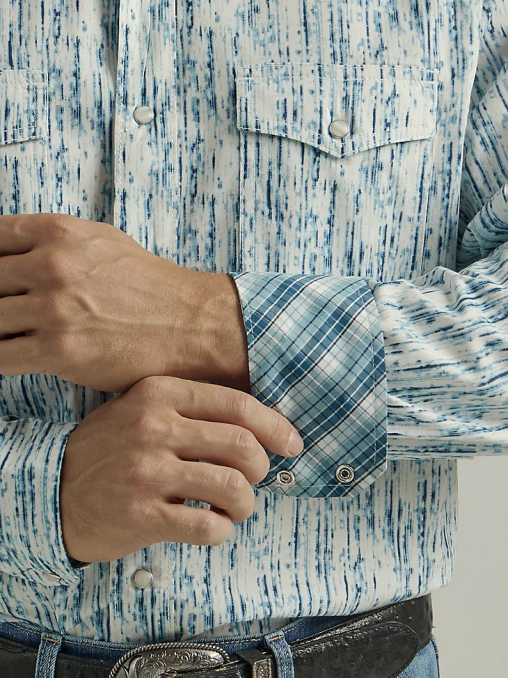 Wrangler ropa azul lluvioso (112327797) hombres Camisa con estampado occidental de manga larga y comodidad avanzada 20x Competition BDR0J490