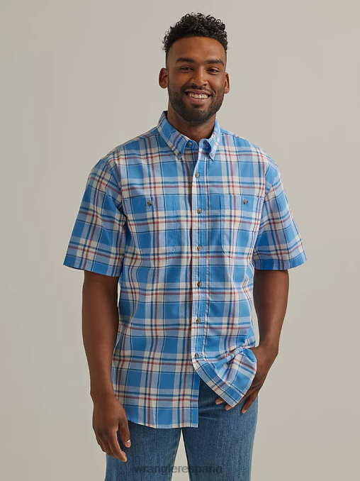 Wrangler ropa azul mar (112325898) hombres camisa con botones a cuadros de manga corta y fácil cuidado resistente BDR0J344