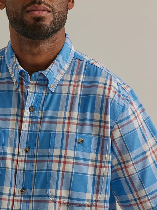 Wrangler ropa azul mar (112325898) hombres camisa con botones a cuadros de manga corta y fácil cuidado resistente BDR0J344