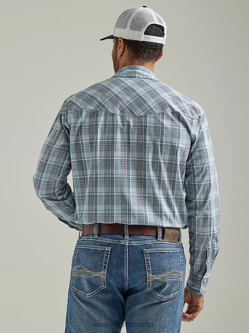 Wrangler ropa azul marino marino (112327800) hombres Camisa a cuadros con botones a presión estilo occidental, manga larga, dos bolsillos, comodidad avanzada, 20x Competition BDR0J495
