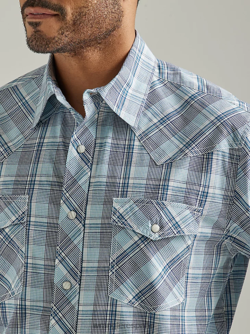 Wrangler ropa azul marino marino (112327800) hombres Camisa a cuadros con botones a presión estilo occidental, manga larga, dos bolsillos, comodidad avanzada, 20x Competition BDR0J495