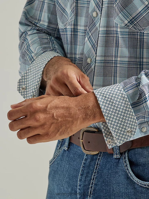 Wrangler ropa azul marino marino (112327800) hombres Camisa a cuadros con botones a presión estilo occidental, manga larga, dos bolsillos, comodidad avanzada, 20x Competition BDR0J495