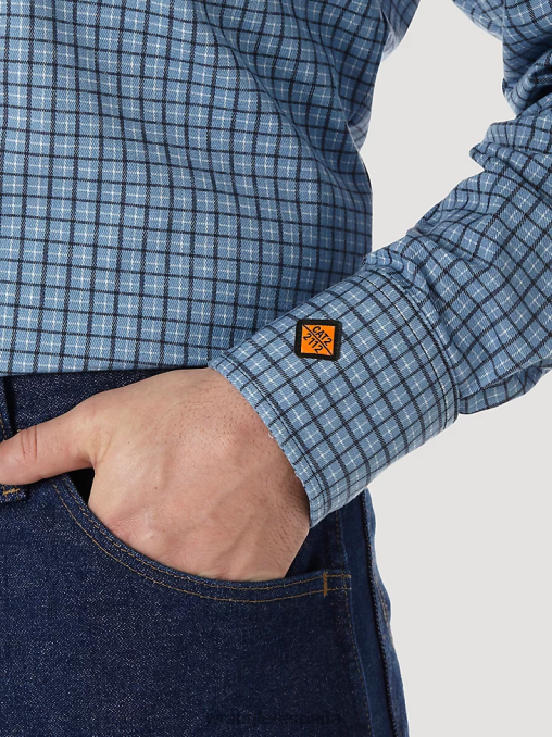Wrangler ropa azul marino/negro (fr123bl) hombres camisa a cuadros occidental de manga larga resistente al fuego fr BDR0J500