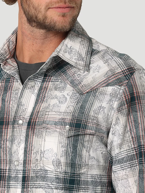 Wrangler ropa azul marino/negro (fr123bl) hombres camisa a cuadros occidental de manga larga resistente al fuego fr BDR0J500