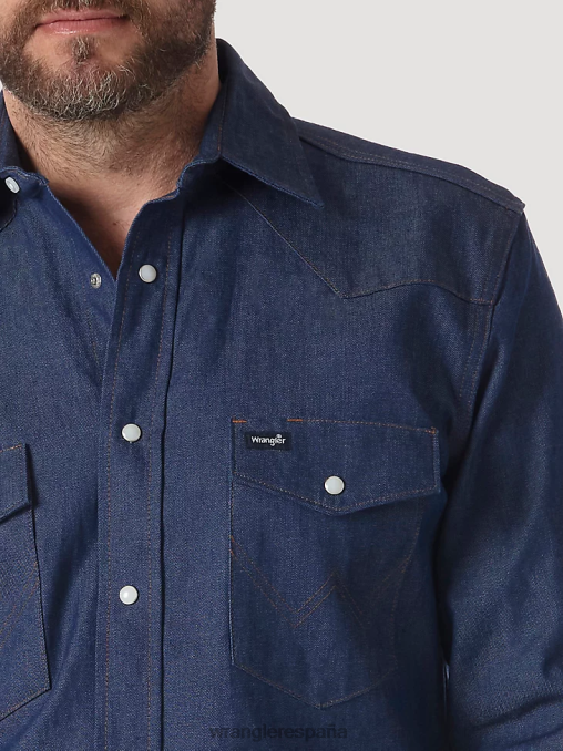 Wrangler ropa azul (ms70119) hombres camisa de trabajo sólida con broche occidental de manga larga y acabado firme con corte vaquero BDR0J420