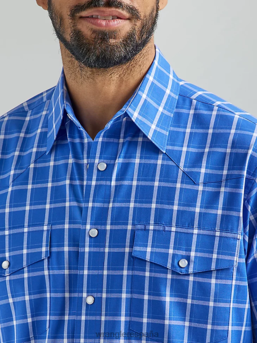 Wrangler ropa azul rey (112324664) hombres camisa a cuadros de manga corta resistente a las arrugas BDR0J444