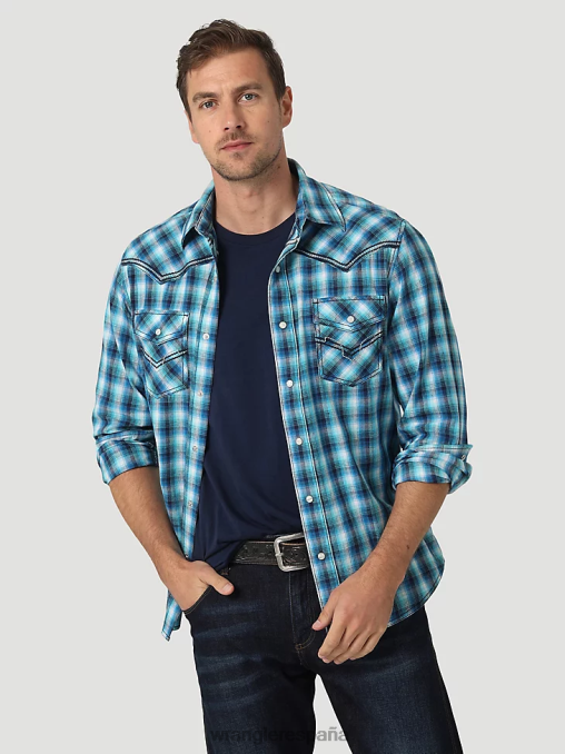 Wrangler ropa azul toile (112327790) hombres camisa retro premium de manga larga con estampado de botones BDR0J426