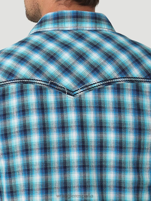 Wrangler ropa azul toile (112327790) hombres camisa retro premium de manga larga con estampado de botones BDR0J426