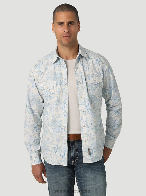 Wrangler ropa azul toile (112327790) hombres camisa retro premium de manga larga con estampado de botones BDR0J426
