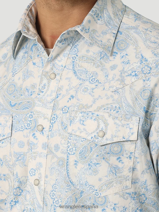 Wrangler ropa azul toile (112327790) hombres camisa retro premium de manga larga con estampado de botones BDR0J426
