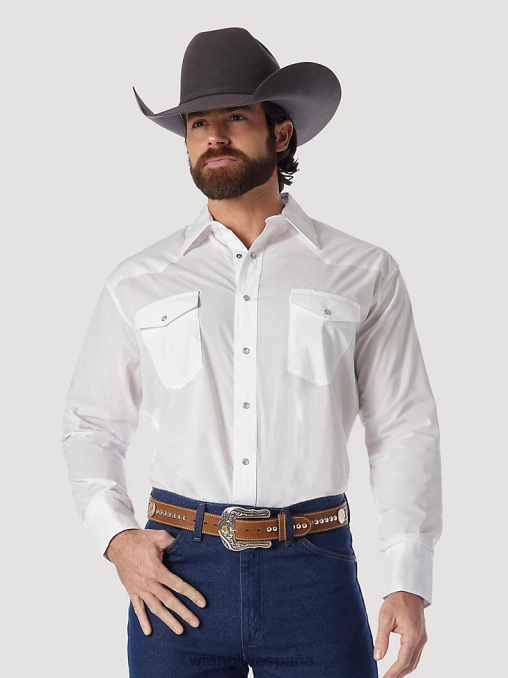 Wrangler ropa blanco (71105wh) hombres camisa con broche occidental - tela ancha sólida de manga larga BDR0J449
