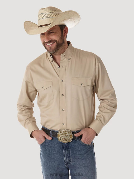 Wrangler ropa bronceado (mp3482t) hombres camisa de sarga sólida y ligera con botones y manga larga pintada en el desierto BDR0J299
