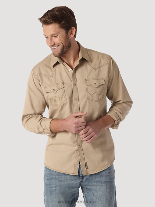 Wrangler ropa bronceado (mvr502t) hombres camisa estilo western con dos bolsillos con solapa y ribete en contraste BDR0J437