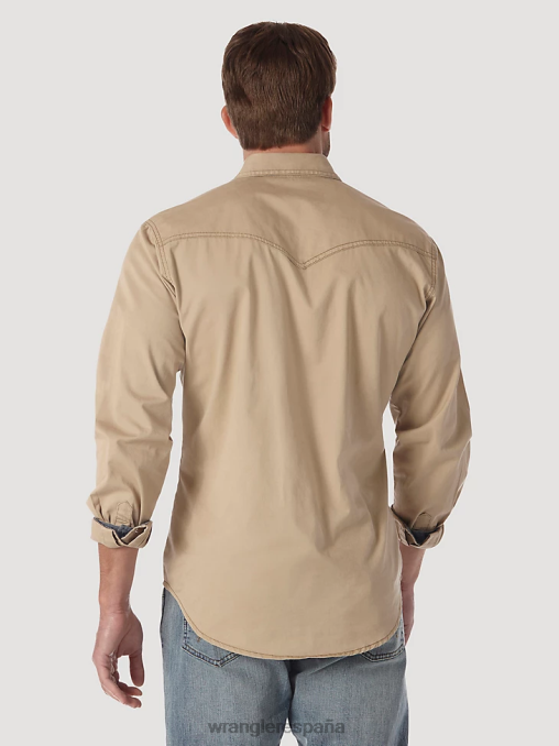 Wrangler ropa bronceado (mvr502t) hombres camisa estilo western con dos bolsillos con solapa y ribete en contraste BDR0J437