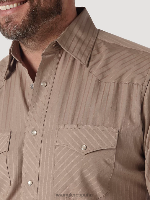 Wrangler ropa bronceado (oscuro) (75742tn) hombres camisa occidental de manga larga con rayas dobby y botones a presión BDR0J464