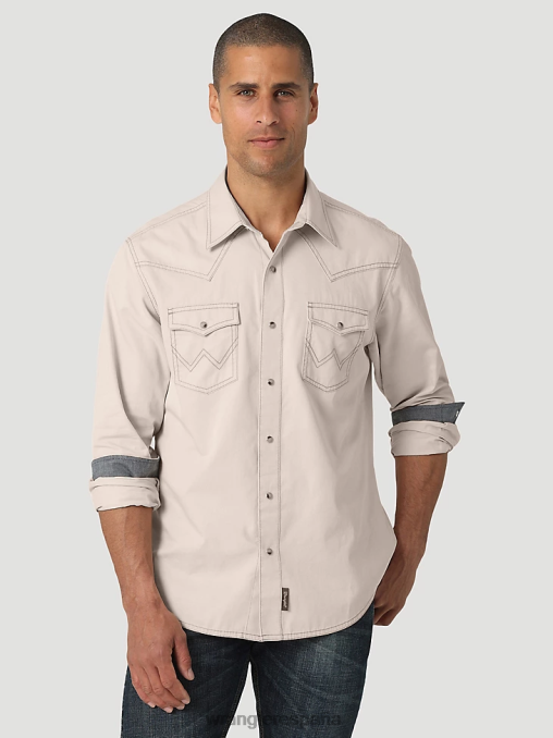 Wrangler ropa bronceado pálido (112327789) hombres camisa retro premium de manga larga con botones y color liso BDR0J305