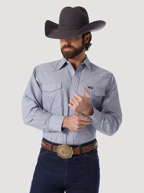 Wrangler ropa cambray (70130mw) hombres Camisa de manga larga de mezclilla rígida estilo western con corte vaquero BDR0J440
