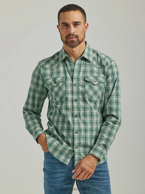 Wrangler ropa cantón (112330910) hombres camisa a cuadros con lavado vaquero BDR0J413
