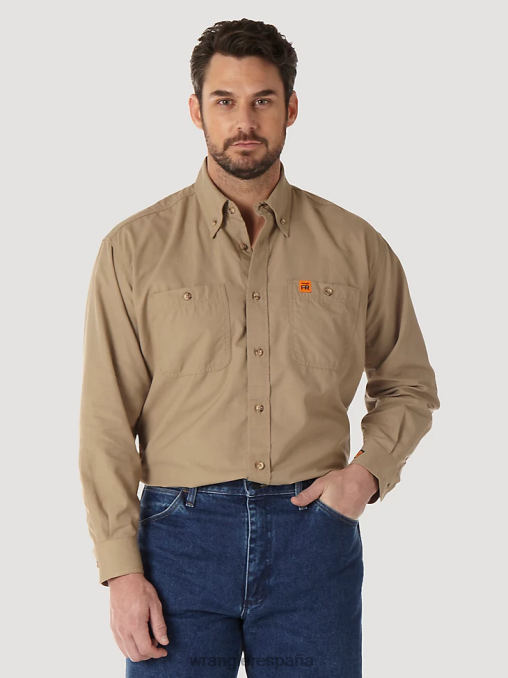Wrangler ropa caqui (fr3w01k) hombres Camisa de trabajo sólida de sarga resistente al fuego riggs workwear fr BDR0J403