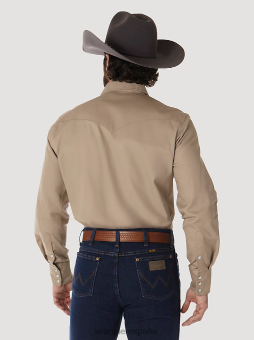 Wrangler ropa caqui (ms70319) hombres camisa de trabajo sólida con broche occidental de manga larga y acabado firme con corte vaquero BDR0J417