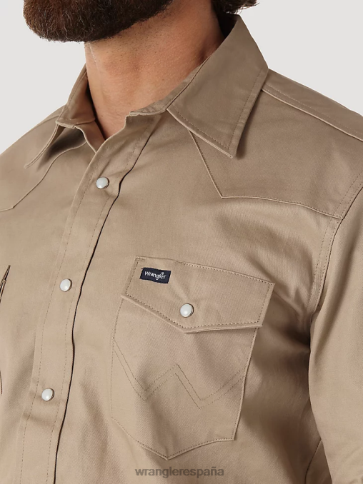 Wrangler ropa caqui (ms70319) hombres camisa de trabajo sólida con broche occidental de manga larga y acabado firme con corte vaquero BDR0J417