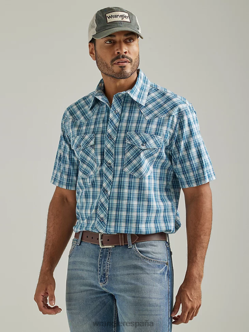 Wrangler ropa cheque pacífico (112327806) hombres Camisa a cuadros de dos bolsillos con broche occidental de manga corta y comodidad avanzada de competición 20x BDR0J453