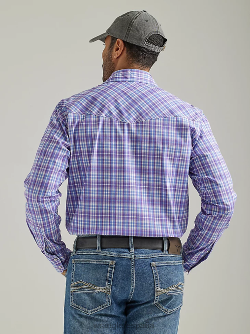 Wrangler ropa cheque uva morada (112327809) hombres Camisa a cuadros con botones a presión estilo occidental, manga larga, dos bolsillos, comodidad avanzada, 20x Competition BDR0J496