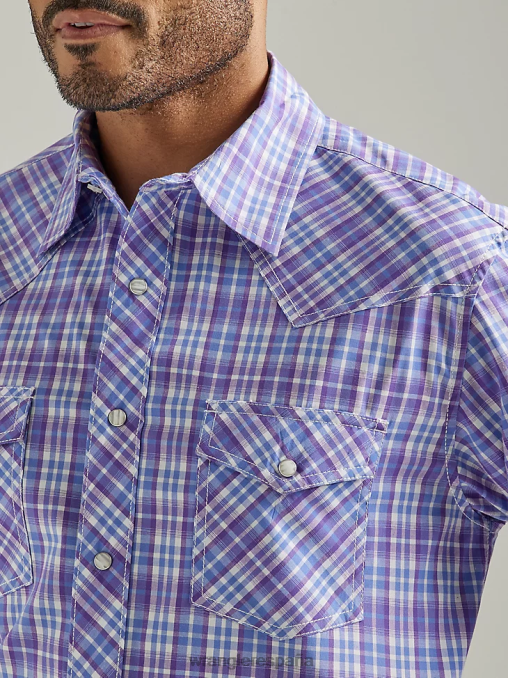 Wrangler ropa cheque uva morada (112327809) hombres Camisa a cuadros con botones a presión estilo occidental, manga larga, dos bolsillos, comodidad avanzada, 20x Competition BDR0J496