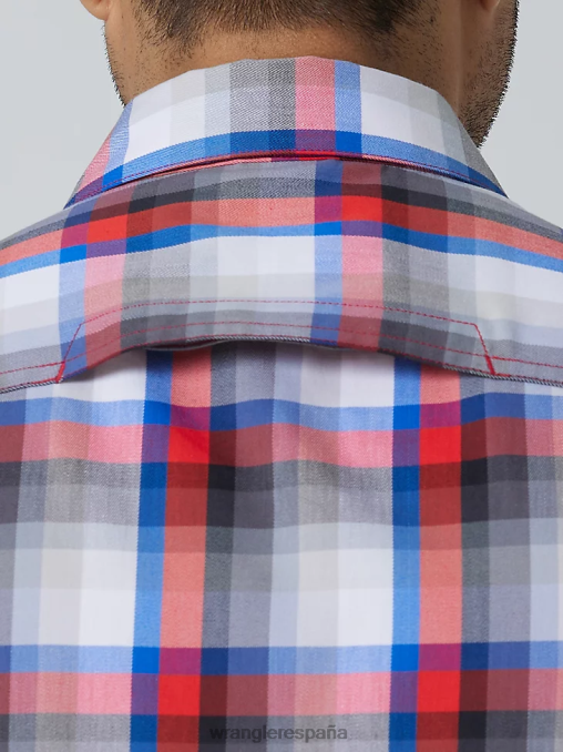 Wrangler ropa ciudad amatista (112336166) hombres camisa de campamento de manga corta a cuadros ecológica BDR0J397