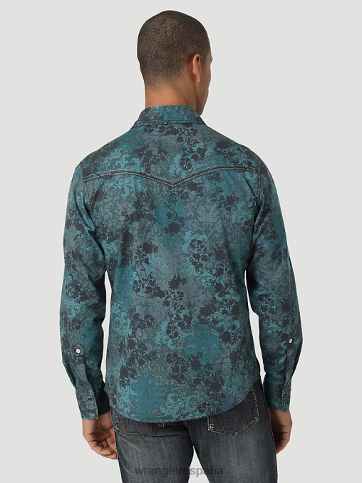 Wrangler ropa cuero crudo (ms71519) hombres camisa de trabajo sólida con broche occidental de manga larga y acabado firme con corte vaquero BDR0J416