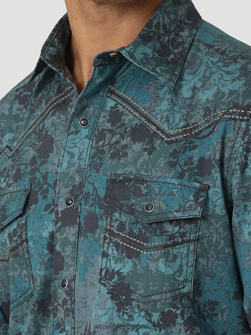 Wrangler ropa cuero crudo (ms71519) hombres camisa de trabajo sólida con broche occidental de manga larga y acabado firme con corte vaquero BDR0J416