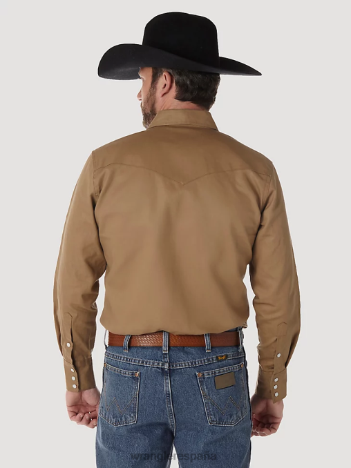 Wrangler ropa cuero crudo (ms71519) hombres camisa de trabajo sólida con broche occidental de manga larga y acabado firme con corte vaquero BDR0J416