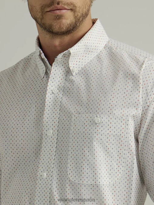 Wrangler ropa división blanca (112327818) hombres Camisa con estampado de un bolsillo y botones de manga corta George Strait BDR0J302