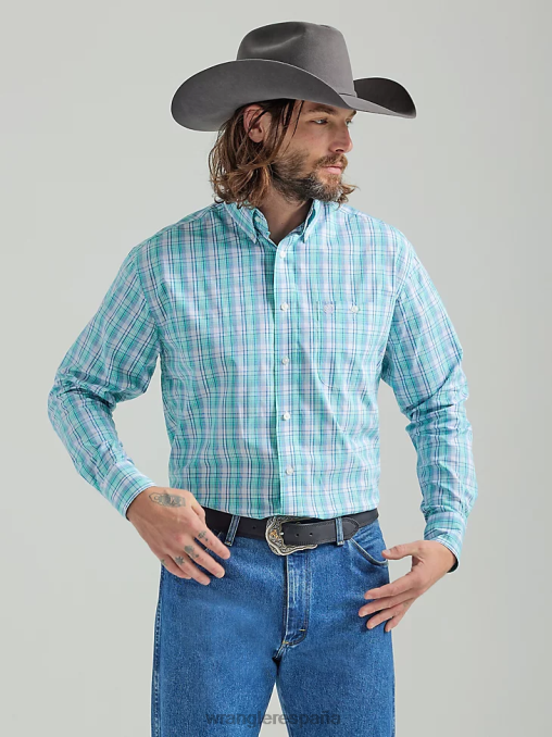 Wrangler ropa floral verde azulado (112324879) hombres Camisa a cuadros de manga larga con botones y un bolsillo de George Strait BDR0J315