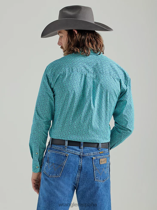 Wrangler ropa flores verde azulado (112324889) hombres Camisa con estampado de botones y dos bolsillos de manga larga George Strait BDR0J368