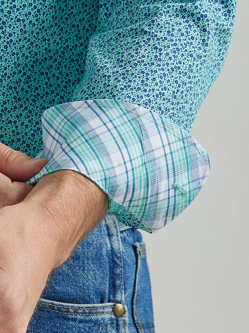 Wrangler ropa flores verde azulado (112324889) hombres Camisa con estampado de botones y dos bolsillos de manga larga George Strait BDR0J368